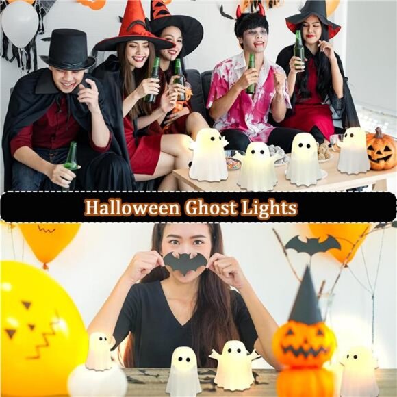 4 Pack Halloween Decorations Indoor, LED Ghost Decor Flameless Taper Candles - Picture 4 of 7